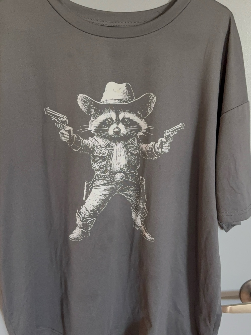 Shein Men’s Gray Graphic Raccoon Cowboy T-Shirt